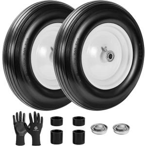 (2-Pack) Fits 4.80/4.00-8, 3.50/2.50-8, 4.00-6, 4.00-8 Wheelbarrow Wheels,14.5" Wheelbarrow Flat Free Tire, with 3/4" & 5/8" Bearing,3" Hub for Garden Cart Trolley Wagon Lawn Mower