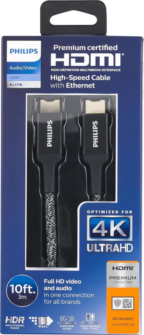 Premium Certified HDMI High Speed Cable With Ethernet For 4K 6 Ft Full HD Video and Audio