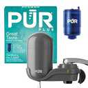 PUR Plus Vertical Faucet-Mount Water Filtration System, Lead-Reducing Filter, Easy Installation, 100-Gallon Capacity, Compatible with External Aerators, Grey