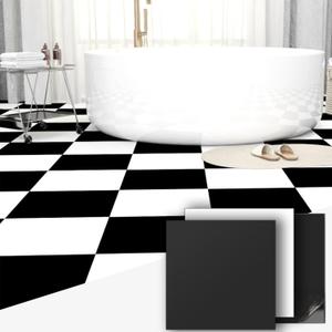 40-Pack 40 Sq.Ft Peel and Stick Floor Tiles Vinyl Matte Pattern Flooring, 12 x 12 Self Adhesive Vinyl Flooring DIY for Renter Kitchen, Bathroom, Laundry, Pure Black&Pure White
