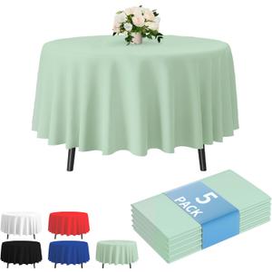 Fixwal Sage Green Round Plastic Tablecloth 5 Pack, 84in. Round Tablecloth Disposable,Party, Picnic, Easter Party, Decorative Tablecloths, Round Plastic Cover, Leakproof & Sturdy, Sage Green