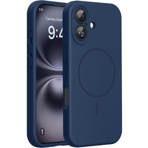 Miracase Compatible with iPhone 16 Case, [Soft Anti-Scratch Microfiber Lining], Compatible with MagSafe, Liquid Silicone Case Shockproof Drop Protection Phone Case for 16,Dark Blue