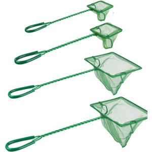 4 Pack Aquarium Fish Net Fine Quick Catch Mesh Nylon Fishing Catch Nets with Plastic Handle for Fish Tank Mesh Nets Scoop - Green