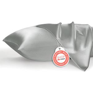 Bedsure Satin Pillowcase, Similar to Silk Pillow Cases Queen Size Set of 2, Cooling Pillow Case Covers with Envelope Closure, Room Decor Gifts for Women Men, Silver Grey, 20x30 Inches, 2pcs