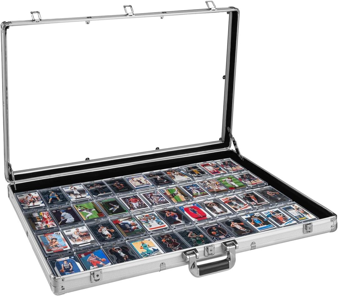 Large Cards Trade Show Display Case, Portable Aluminum Trading and Graded Card Display Frame with Locks, Table Top Aluminum Holder with Clear Acrylic Showcase for Jewelry Craft Collector Shows (34"x 22"-Sliver)