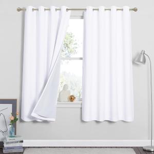 RYB HOME 100% White Blackout Curtains, Anti Dust Small Particle Mountain Fires Smog Filter Drapes Noise Reducing Energy Effieient Window Dressing for Furance Nursery Bedroom, W52 x L63 inch, 2 Panels