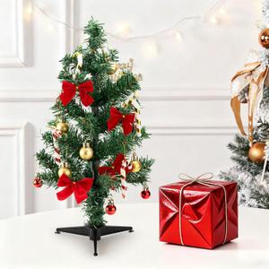 18inch Unlit Mini Artificial Christmas Tree with 20 Ornaments, Tabletop Xmas Tree with Plastic Stand for Holiday Decoration Home, Party, Easy Assembly & Foldable Stand,Green/White
