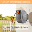 Retractable Garden Hose Reel, 1/2 inch x 65 ft Water Hose Reel Wall Mounted, Any Length Lock, Slow Auto-Rewind, 180Swivel Bracket & 10 Pattern Nozzle