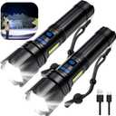 Rechargeable Flashlights High Lumens, Led Flashlight 990000 Lumens Bright Flash Light with 7 Modes, Flashlights for Camping, Home, IPX7 Waterproof (2 Pack) (Black)