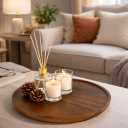 Round Acacia Wood Tray, Non-Slip Wooden Candle Tray for Coffee Table, Bathroom Vanity & Countertop, Decorative Wooden Tray for Home Dcor Organizer- 11.8 Inch Diameter