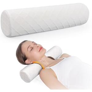 Cozyhealth Cervical Roll Pillow, Medium Soft Memory Foam Neck Round Pillow Cylinder Bolster Pillow for Sleeping, Round Neck Support for Bed, Legs, Back and Yoga (White, Large - 4.7" H)