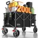 200L Collapsible Foldable Wagon, Large Heavy Duty Wagon Cart with 440lbs Weight Capacity, Folding Utility Wagon with Brake for Camping, Garden, Sports, Picnic, Shopping (Black)