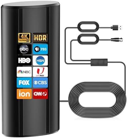 Digital TV Antenna, 1800+ Miles Range, Portable HD Indoor Antenna for Smart TV, Supports 4K Full HD, 36ft Coax HDTV Cable