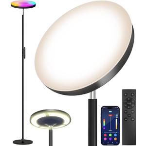 Keepsmile Double Side Lighting Led Floor Lamp with Remote Smart App 36W/2600LM Bright Tall Standing RGB Floor Lamp Angle Multicolor Dimmable Modern Floor Lamps for Livingroom Bedroom Office (Black)