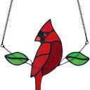 HAOSUM Stained Glass Northern Cardinal Suncatcher - Handmade Memorial Gifts for Grandma, Sympathy & Housewarming Red Bird Window hangings Ornament (Male Design)