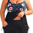 Aqua Eve Women Plus Size Tankini Swimsuit Two Piece Flowy Swimdress Bathing Suits with Shorts (Black Floral) Size 28W 