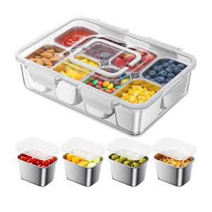 Osfel Snackle Box Container with 8 Removable Stainless Steel Compartments Divided Snack Tray with Portable Handle for Beach, Road Trip, Picnic, Boat Days, Ball Games, Pool and Parties