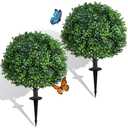 Quirlory Dense Leafy Artificial Boxwood Topiary Ball Trees 24 Inch, Set of 2 Fake Plants Outdoor with Ground Spike, UV Resistant Faux Boxwood Bushes for Garden Patio Front Porch Decor