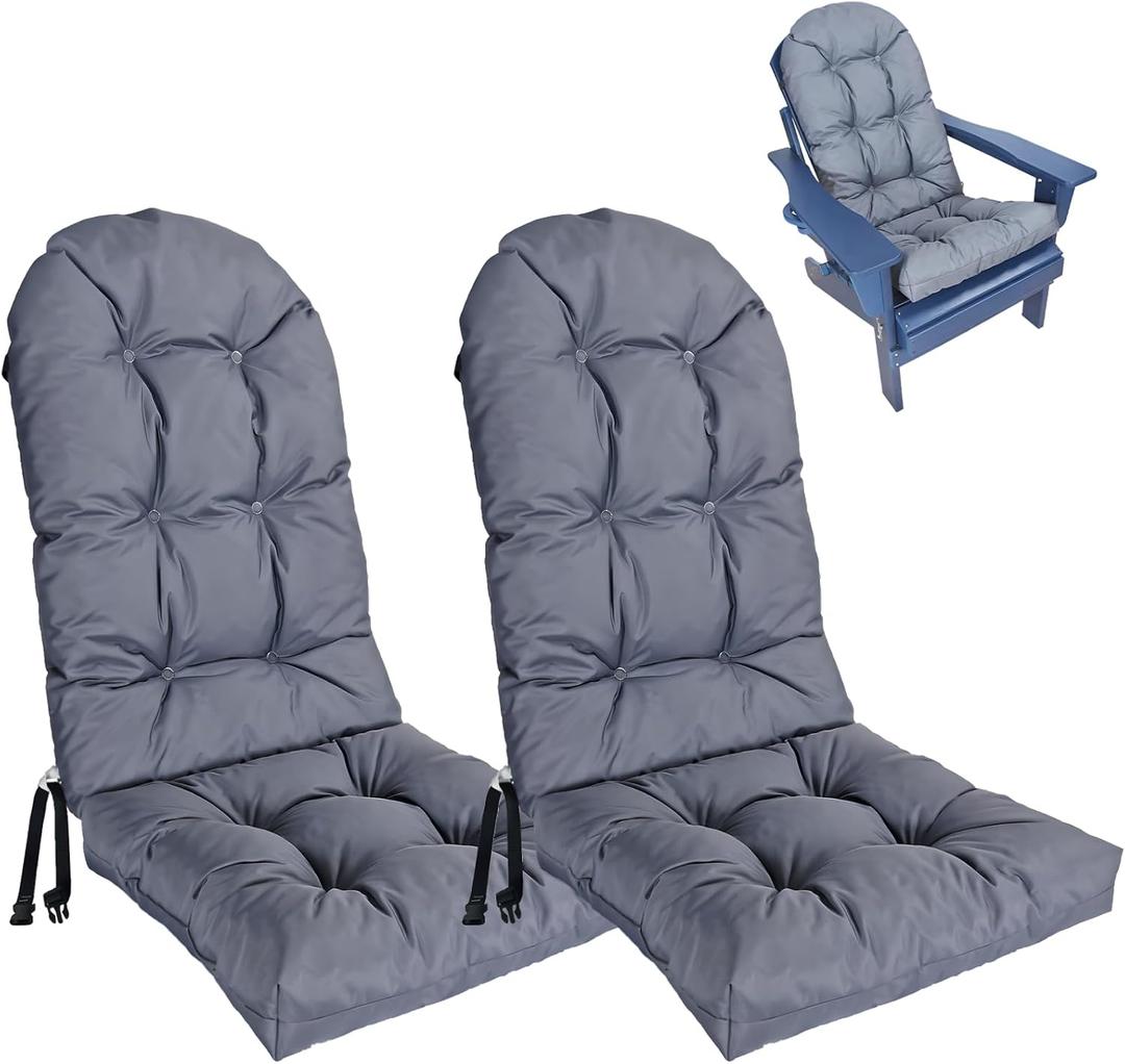 Outdoor Adirondack Chair Cushions Set of 2, Waterproof Patio Rocking Chair Cushions High Back, Thickened Patio Chair Pad for Indoor with Adjustable Straps,48x19x4 inches (2, Dark Grey)