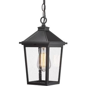 Outdoor Pendant Lights, HWH Farmhouse Exterior Hanging Porch Light, Outside Hanging Lantern with Height Adjustable Chain, Matte Black Finish with Seeded Glass, 5HX64H BK