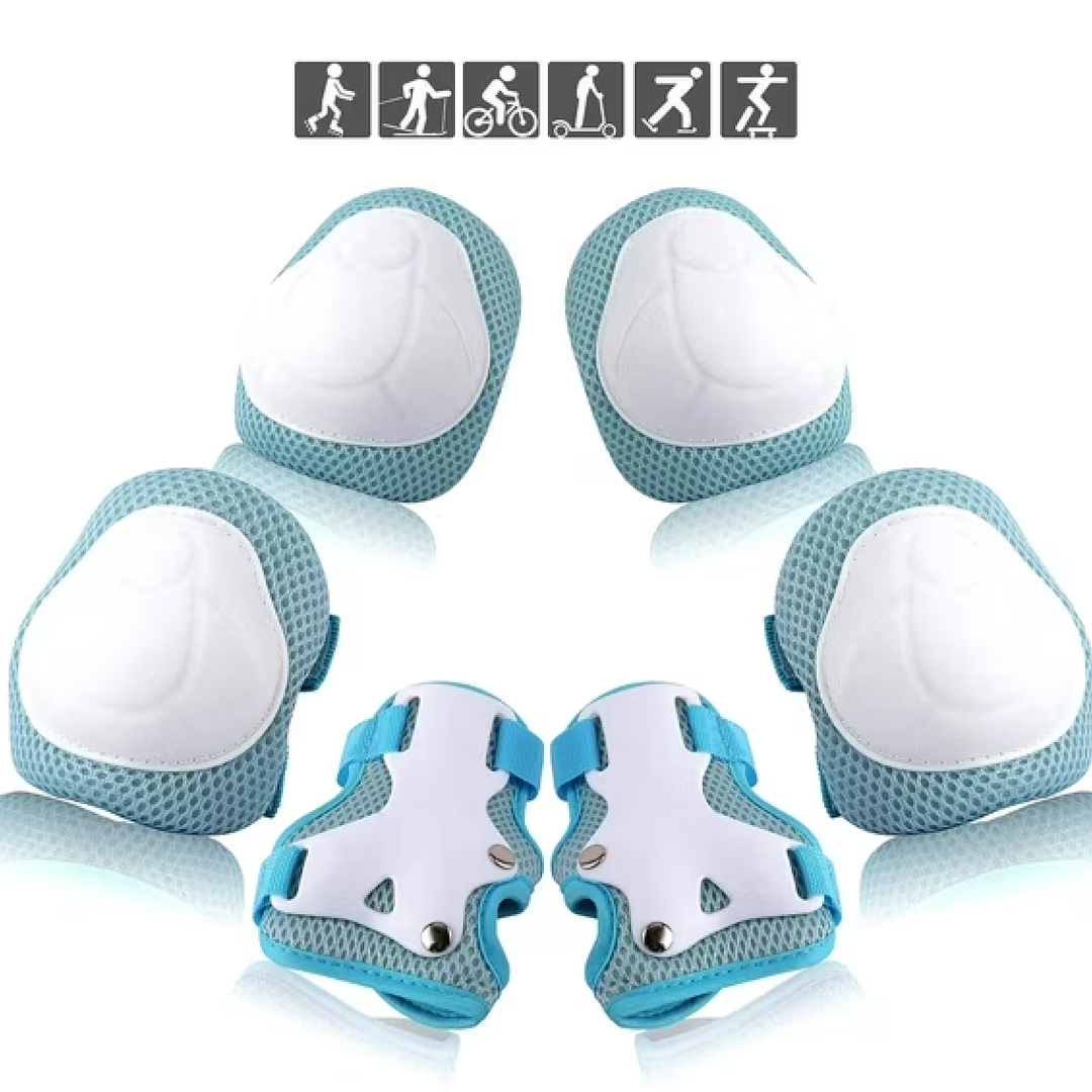 Flips Knee Pads and elbow pads wrist pads set of six, bicycle, skateboard, pulley, ski for boys/girls Light Blue  S/M 55-110lb