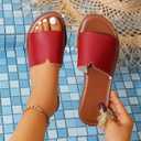 Women's Slip-On Flat Sandals, Dressy & Casual Round-Toe Slides for Beach, Travel & Everyday, Size 38