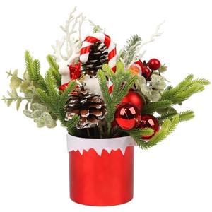 Mini Christmas Tree, Mini Tabletop Christmas Tree Decor for Desk Bedroom Office Home Small Christmas Decorations with Red Christmas Ball Santa Figure Pine Cones for Holiday