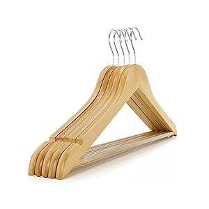 Wooden Clothes Hangers – Set of 6 Premium Natural Finish Hangers