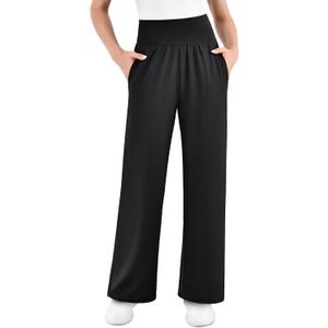 SINOPHANT Womens Wide Leg Yoga Pants with Pockets High Waisted Casual Lounge Loose Palazzo Pajama Sweatpants (X-Large, Black)