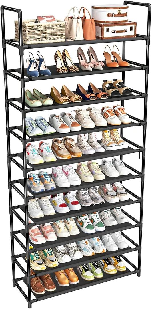 Simple Trending Tall Shoe Rack Storage Holds 40 Pairs, 10 Tier Shoe Organizer Shelf Large Capacity for Entryway Closet, Black, 10 Tiers Wide