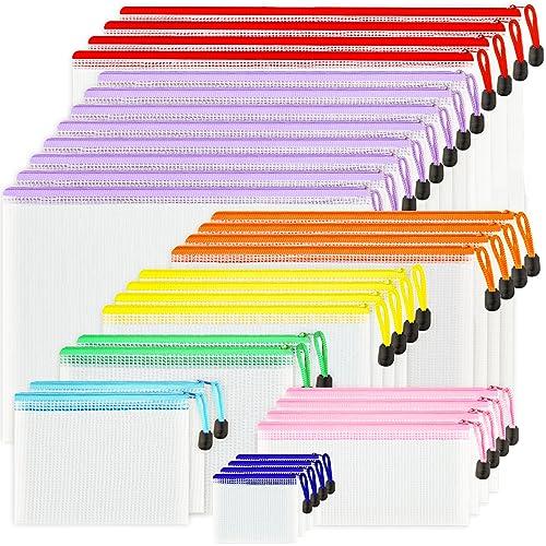 VVCOIIROEI 32pcs Mesh Zipper Pouch Bags, 8 Sizes, 8 Colors Zipper Pouches for Organizing, Board Game Storage, Travel, School Office