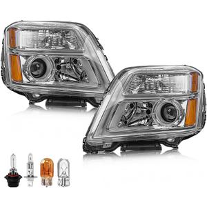Headlight Assembly Compatible with GMC Terrain 2010 2011 2012 2013 2014 2015, Halogen Headlamp Replacement 84791974 84791975, Set of 2, Bulbs Included, Clear Lens Amber Reflector Pair