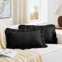 KKJIAF Black Lumbar Pillow Covers 12x20 Inch Set of 2, Microfiber Ruffled Pillow Shams, Ruffle Sham Pillow Covers Lumbar Pillow Case for Couch Bed Livingroom