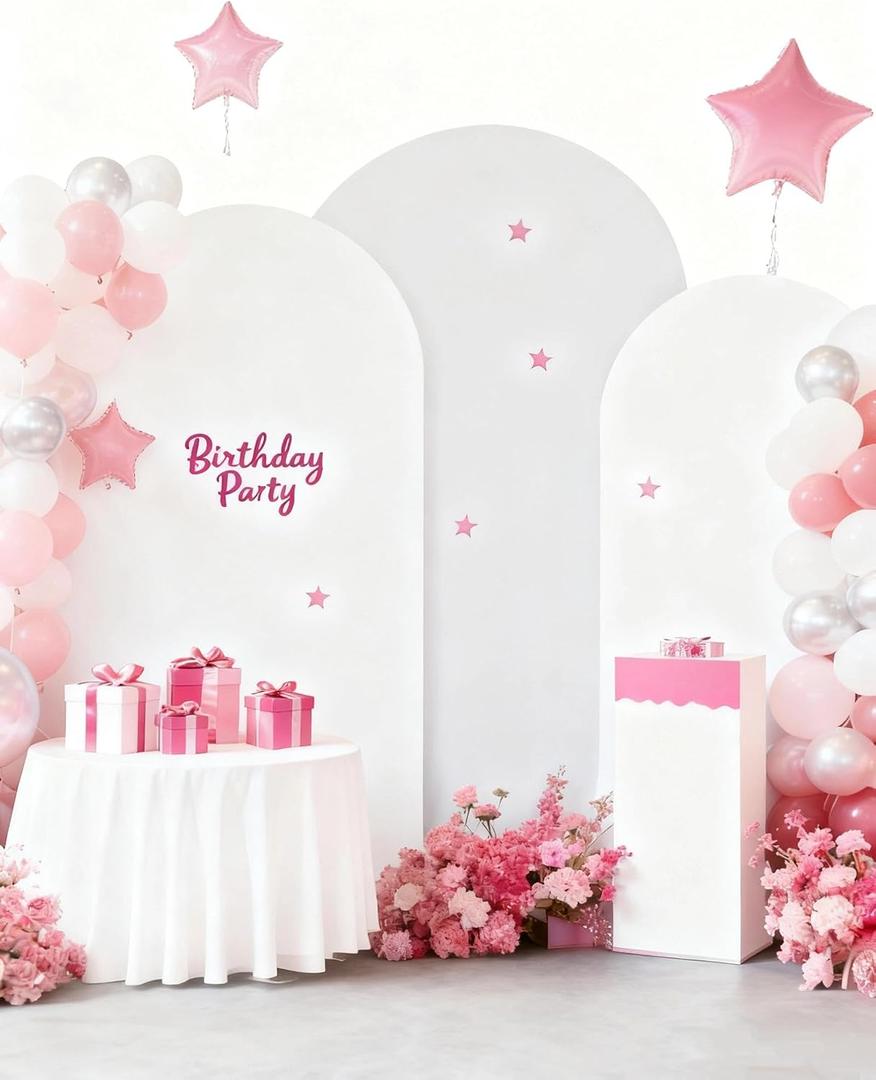 Hemmotop White Arch Backdrop Cover, Set of 3 (7.2/6.6/6 ft) Wedding Arch Stand Cover, Arched Stretchy Spandex Backdrop for Birthday Party, Baby Shower, Graduation, Banquet Decoration, 3 Pieces