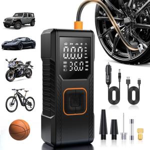 Tire Inflator Portable Air Compressor, 150PSI Cordless/12V DC Air Pump for Car Tires with Pressure Gauge, Auto Shut-Off, 4X Faster Tire Inflator Bike Pump for Car, Motorcycle, Bike, Ball (Small)