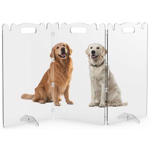 Clear Acrylic Dog Pet Gate - 99% Transparency Gentle Bond Seamlessly with Home - 32in Tall Foldable Freestanding No-Drill Tool-Free Assembly - for Small to Large Dogs Cats Indoor Stairs Doorways