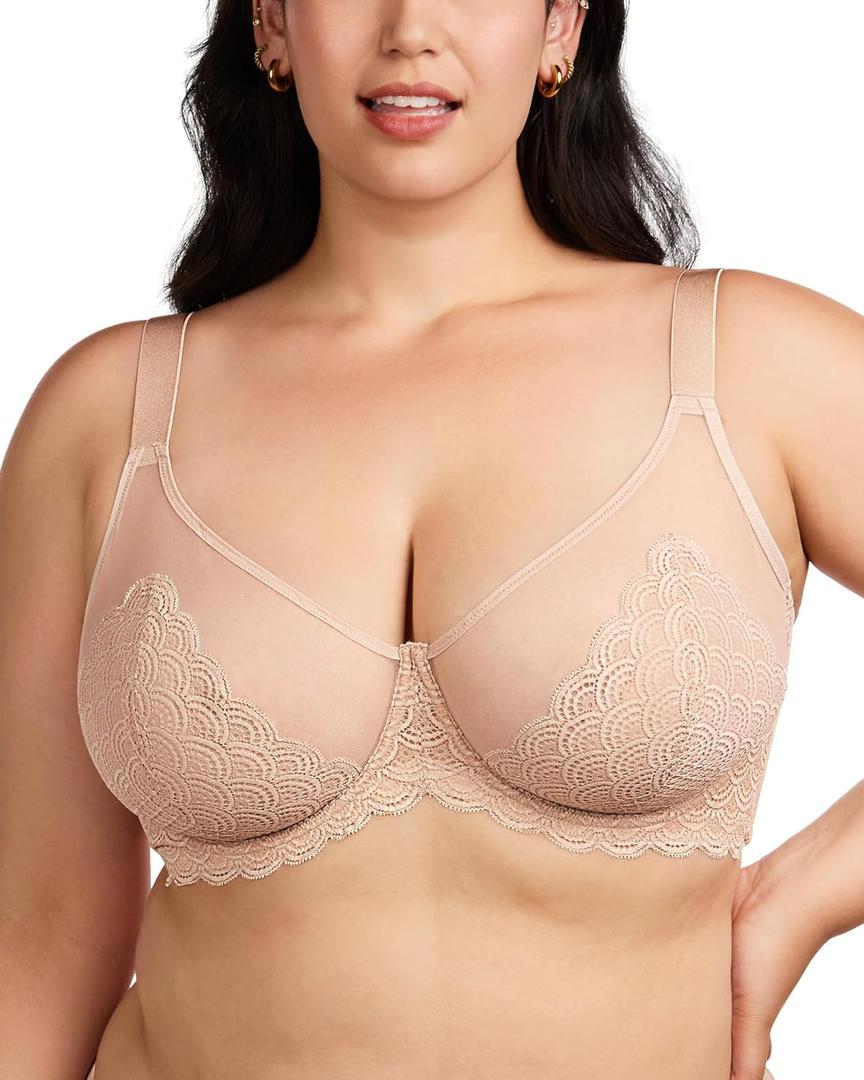 HSIA Minimizer Bras for Women Large Bust Full Coverage Lace Plus Size Bra - Mermaid Scales (36H, Light Pink)