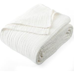 Carriediosa 100% Cotton Muslin Throw Blanket 108" X 90" King Size，4-Layers Summer Gauze Throws for Bed Couch，Soft Lightweight Breathable Linen Blankets Bedspread for Adults All Season，White