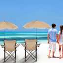 2 Pack Beach Umbrella Chairs Folding Camping Portable Beach Chairs with Canopy Shade Adults with Cup Holder Carrying Bag for Camping Hiking Travel Picnic Outdoor Events(Khaki), 31.5 x 31.5 x 19.7 inches