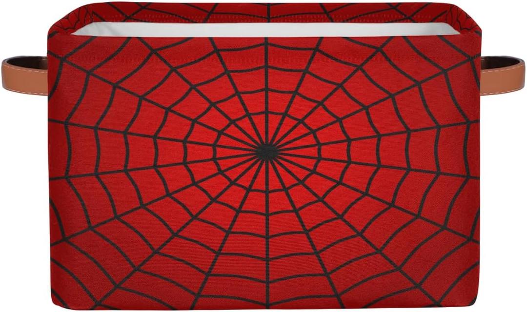 Storage Bins Red Spider Web Large Collapsible Rectangle Shelf Closet Organizer Baskets for Kids Toys, Dirty Clothes, Bedroom, Bathroom, Nursery Decor, Gift Basket
