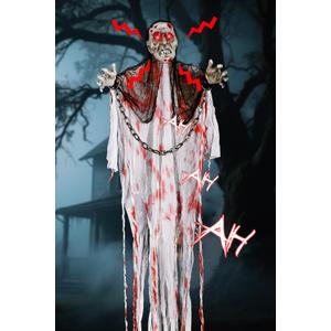 5.57FT Halloween Animatronics Reaper Hanging Skeleton Ghost - Battery Operated Holiday Decoration with Voice-Controlled Sensing Hanging for Indoor Outdoor