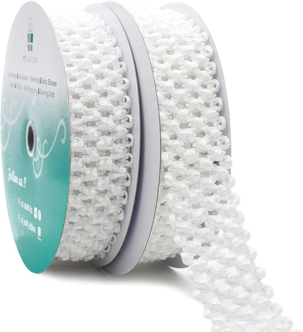 CT CRAFT LLC White Elastic Crochet Headband Ribbon for Sewing Tutu Hair Stretchy Bows Accessories Waistband Baby Boy Girl 1-1/4 inch (30mm) x 5 Yards x 2 Rolls