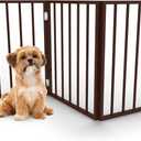 3-Panel Indoor Foldable Dog Fence for Stairs, Hallways, or Doorways - 54x24-Inch Wood Freestanding Dog Gates by PETMAKER (Brown)