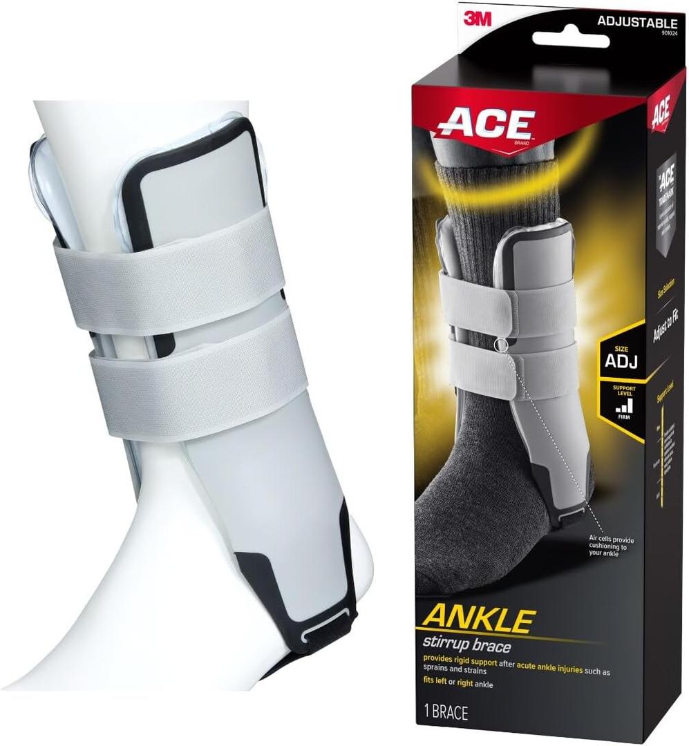 ACE Brand Adjustable Stirrup Ankle Brace, Left or Right Firm Support Ankle Brace for Sprained Ankles and Injury Recovery, Features Pre-Inflated and Adjustable Air Cells for Improved Comfort