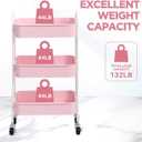 AGTEK Makeup Cart, Movable Rolling Organizer Cart, 3 Tier Metal Utility Cart, White - Pink