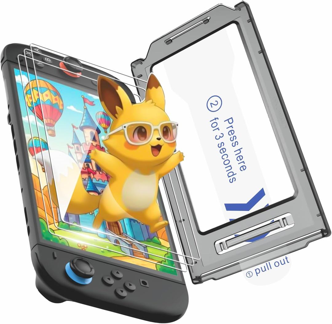 2-Pack Screen Protector Tempered Glass Compatible with Nintendo Switch 2 2025 [9H Hardness], Bubble-Free, Anti-Scratch, HD Clear with Alignment Frame Travel Case Friendly Cover Accessories (3-Pack)