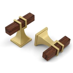 Lepatape 10 Pack Wood Grain and Gold Cabinet Knobs, Gold T-bar Knobs Square Drawer Knobs, Brushed Brass Knobs Gold Knobs Dresser Knobs Kitchen Hardware
