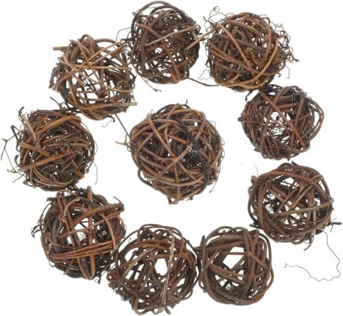 10PCS Hand Knitting Decorative Vine Balls, 3.93 Inch Light Brown Wicker Rattan Orbs for Christmas Tree, Wedding, Cafe, Bar, Party Decoration