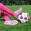 Brooman Kids Firm Ground Soccer Cleats Girls Football Cleats with Shin Guards and Soccer Socks, Size 2 (Pink)
