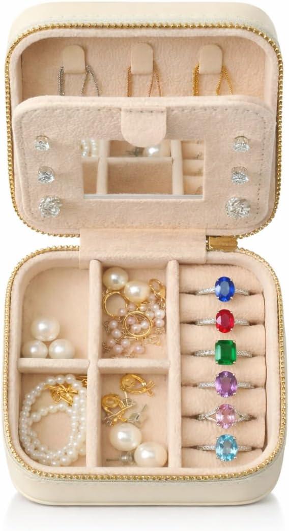 VELISSE Travel Jewelry Case - Small PU Leather Jewelry Organizer Box for Rings, Earrings, Necklaces - Compact Travel Jewelry Organizer for Women, Portable Jewelry Box Gift for Her